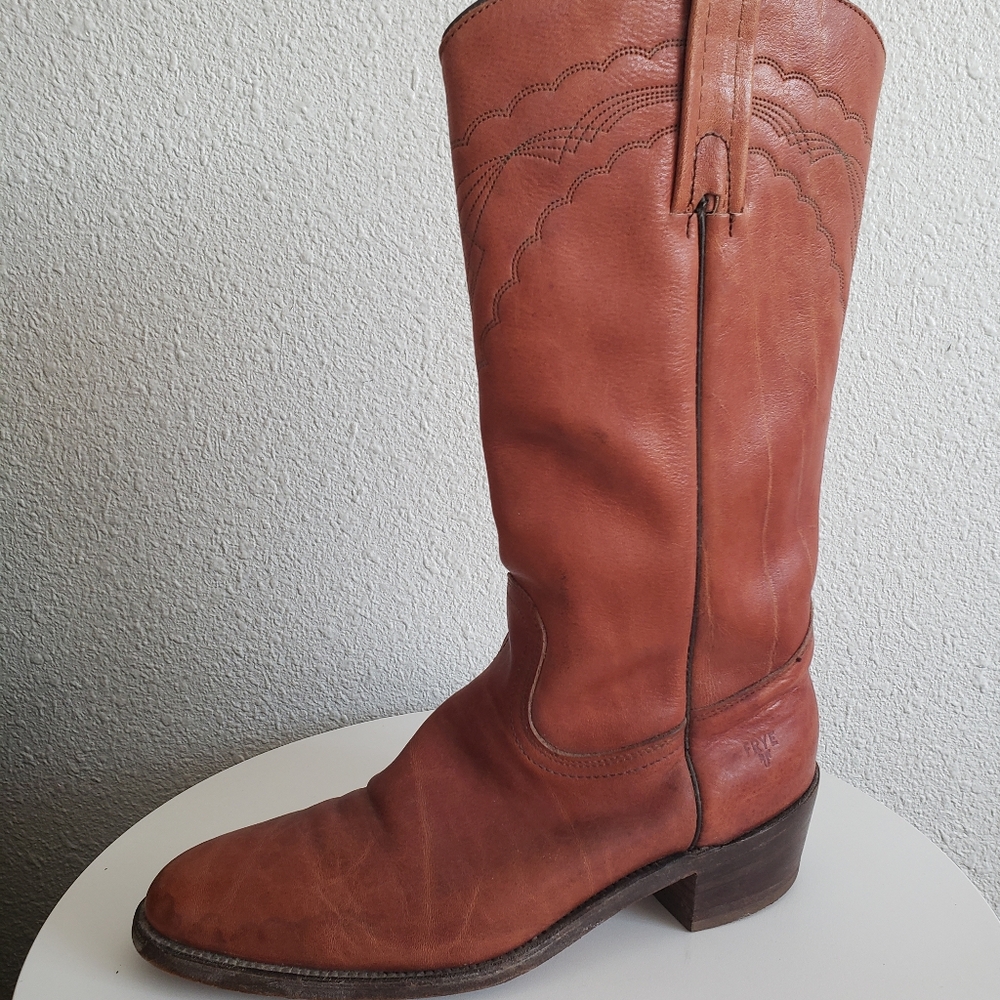 Frye Chestnut Brown Leather Western Pull-On Boots - Picture 2 of 15